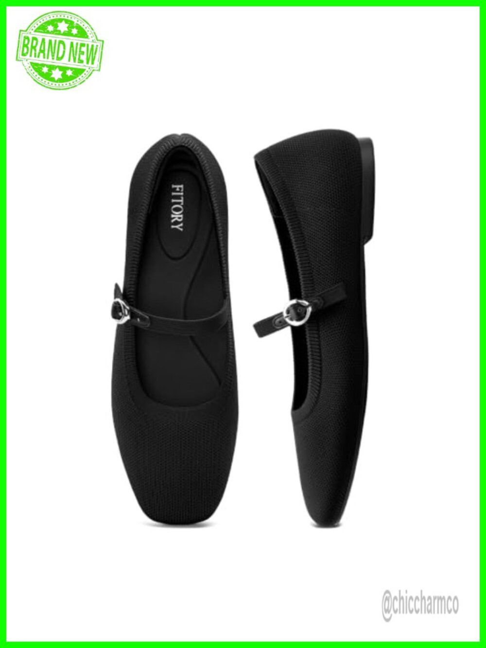 Mary Jane Ballet Flat Square Toe Knit Ankle Strap Shoes for Women